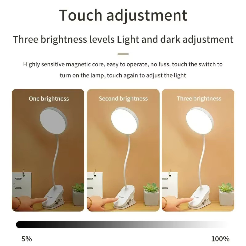 XIWANGFIRE Mini-LED-Schreibtischlampe mit Clip-on-Funktion, Touch-Steuerung und 3 Modi, wiederaufladbare LED-Leselampe für Büro und Zuhause - Bild 3