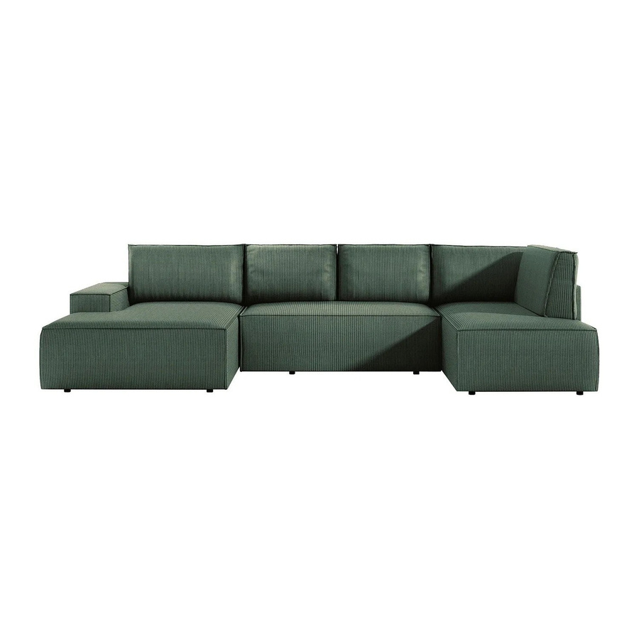 Vente-unique Schlafsofa Amelia in L-Form mit Cord-Bezug, Grün, Breite: 349 cm - Bild 2