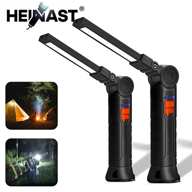 Heinast COB LED Arbeitsleuchte Schwarz mit Magnetfuß und Haken, wiederaufladbare tragbare Arbeitslampe mit 360 Grad Drehung - Bild 1