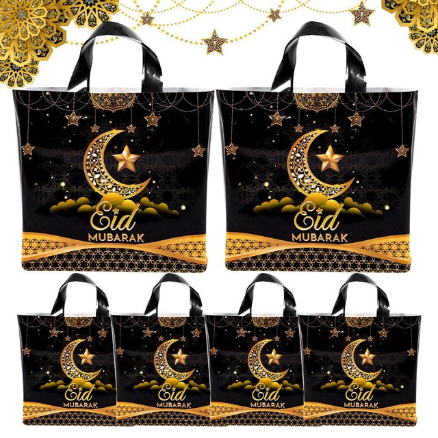 6 Stück Eid Mubarak Geschenktüten in Schwarz und Gold für Süßigkeiten und Cookies als Ramadan Dekoration - Bild 1