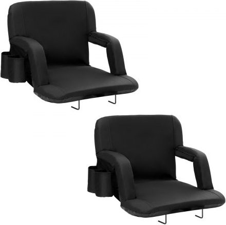 VEVOR Stadium Seat Set mit Rückenstütze, gepolsterte Klappstühle für Tribünen mit Getränkehalter und Tasche, Schwarz, 2er Set - Bild 1