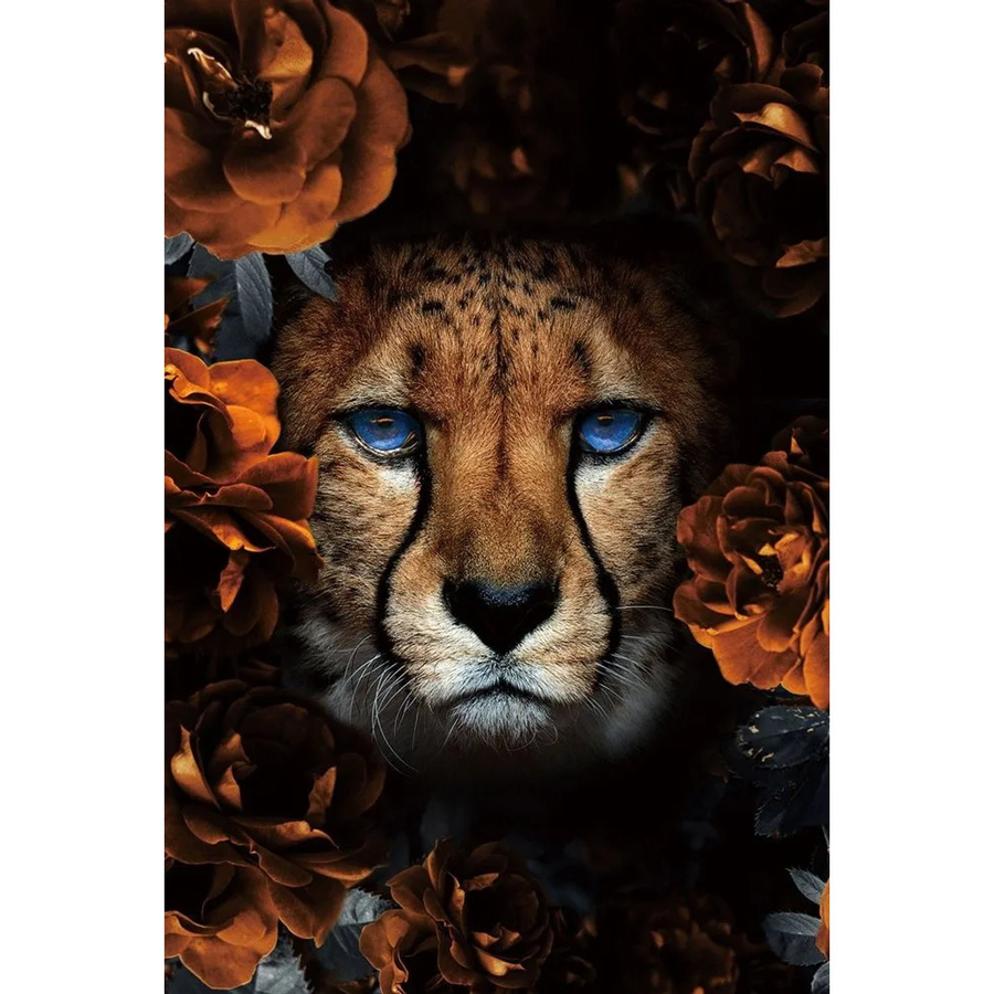 Art Universe Glasbild Gepard mit Blumen in Multicolour, Breite: 80 cm, Höhe: 120 cm - Bild 2