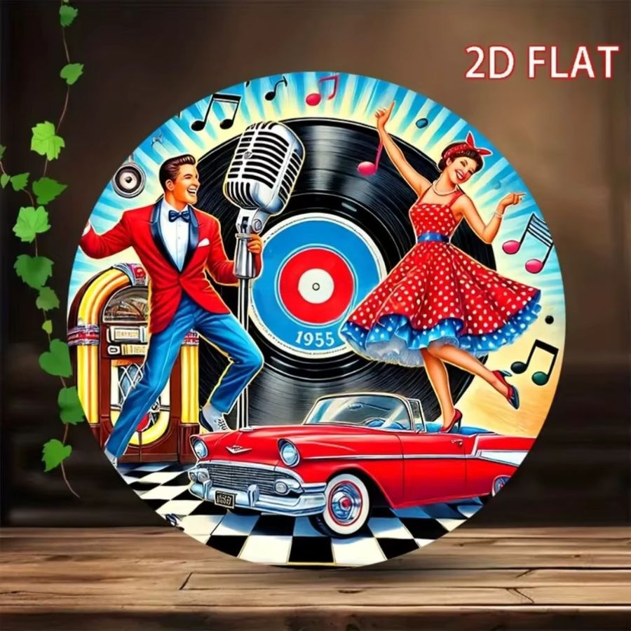CIFBUY Retro 2D-Tanzpaar mit Mikrofon und Jukebox-Dekor für Bars, Cafés und Musikzimmer, Höhe: 20 cm, Breite: 20 cm, Tiefe: 20 cm - Bild 3