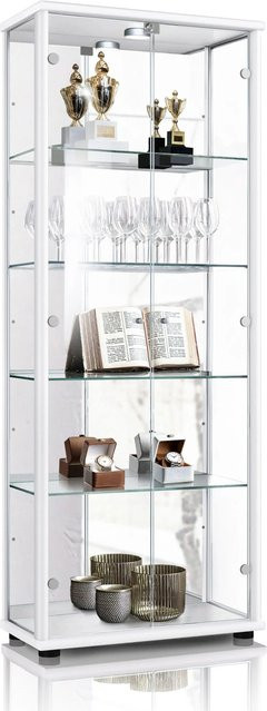 K-Möbel Glas Vitrinenschrank 2-Türig in Weiß mit LED-Beleuchtung und Schloss, H x B x T: 176 x 67 x 33 cm - Bild 1