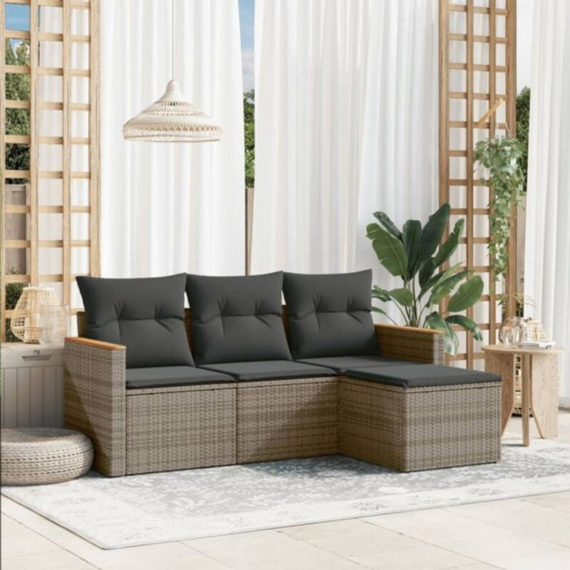 4-tlg. Garten-Sofagarnitur aus Poly-Rattan mit Kissen in Grau von vidaxl - Bild 1
