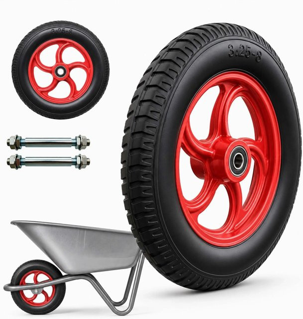 Relaxdays Sackkarrenrad 2er Set aus Vollgummi mit Achse, Schwarz-Rot, Pannensicher, Durchmesser: 35 cm, Breite: 8 cm - Bild 1