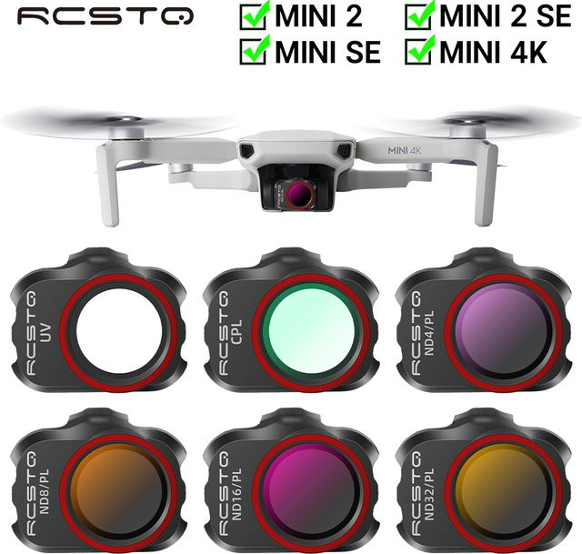 RCSTQ Kamera Objektiv Filter Set für DJI Mini 2, Mini SE, Mini 2SE und Mini 4K mit UV, CPL, ND4, ND8, ND16 und ND32 Filtern für Drohnen Zubehör - Bild 1