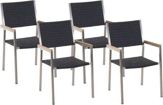 Beliani Esszimmerstuhl modern in Schwarz und Silber mit Rattan und Metall, B/T/H: 58 x 55 x 87 cm - Bild 1