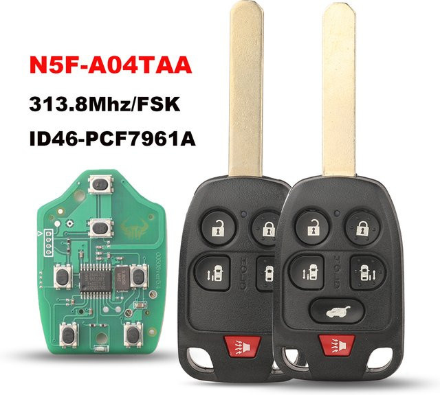 Jingyuqin Auto Fernbedienung Schlüssel für Honda Odyssey 2011 2012 2014, Kompletter Funkschlüssel in Schwarz, 313,8 MHz FSK ID46-PCF7961A - Bild 1