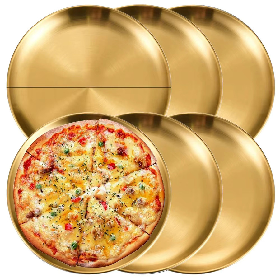 6er Set Runde Servierplatten aus Edelstahl in Gold für Camping, BBQ und Picknick, Durchmesser: 30 cm - Bild 1