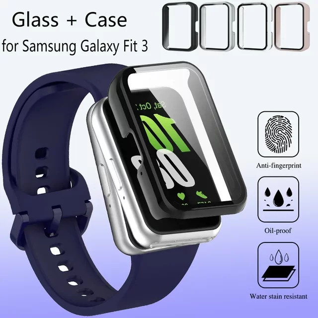 Samsung Galaxy Fit 3 Uhrenhülle und Displayschutzfolie, Kunststoff, Silber - Bild 1