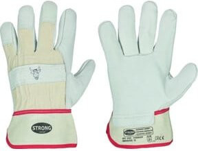 stronghand Handschuh Stierkopf Classic aus Rindvollleder in Beige und Weiß, Größe 10 - Bild 1