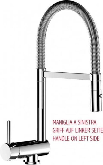 VIZIO Küchenarmatur für Vorfenster mit linkem Hebel, Chrom, 360 Grad schwenkbarer Auslauf und abnehmbarer 2-Strahl Handbrause - Bild 1