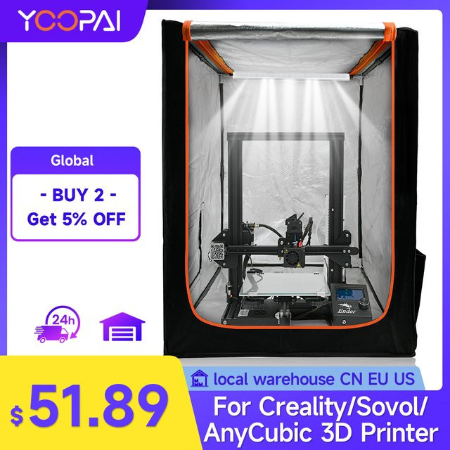 YOOPAI 3D-Drucker-Gehäuse mit LED-Beleuchtung für Creality Ender Serie, feuerfest und staubdicht, Farbe: Schwarz - Bild 1