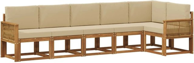 vidaXL Outdoor-Sofagarnitur L-Form aus Akazienholz mit Kissen in Natur und Beige - Bild 1