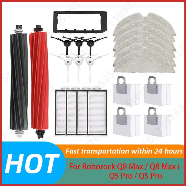 Roborock Ersatzteil-Set für Q8 Max, Q8 Max Plus und Q5 Pro, bestehend aus Mopptüchern, Staubbeuteln, Hauptbürste, Seitenbürsten und HEPA-Filtern, Farbe: Weiß - Bild 1