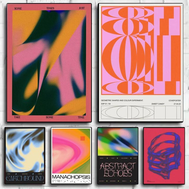 Coveposter Leinwandposter im Japandi-Stil mit abstraktem geometrischem Design, mehrfarbig - Bild 1