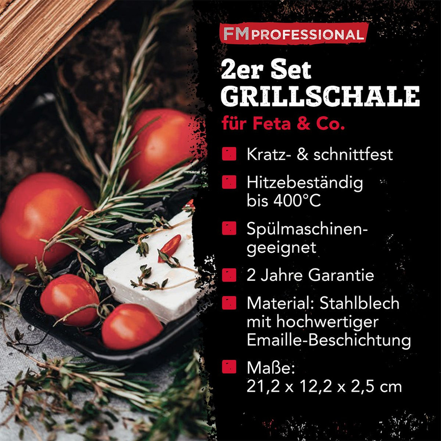 FMprofessional Grillschale aus emailliertem Stahl, Schwarz, 2 Stück, B: 21 cm, T: 12 cm, H: 2,5 cm - Bild 3