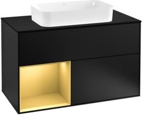 V&B Waschtischunterschrank Finion 100 mit Wandbeleuchtung in Blau Matt, B/T/H: 100 x 50,1 x 50,1 cm - Bild 1