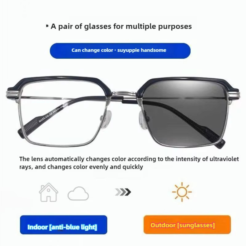 Photochrome Anti-Strahlungs-Brille, Browline, Vollrand, Unisex, Schwarz - Bild 2