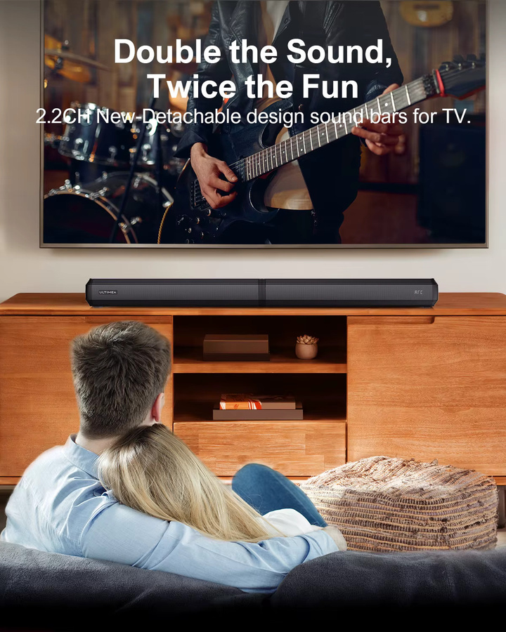 ULTIMEA Apollo S40 Serie 2,2-Kanal TV-Soundbar mit 100 W, abnehmbare 2-in-1 Bluetooth-Soundbar in Schwarz mit einstellbarem Bass und 3 EQ-Modi - Bild 2