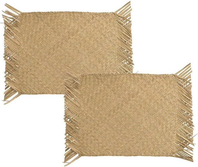 2er Set Boho Tischsets aus geflochtenem Seegras in Beige und Braun, B/B: 48 x 34 cm - Bild 1