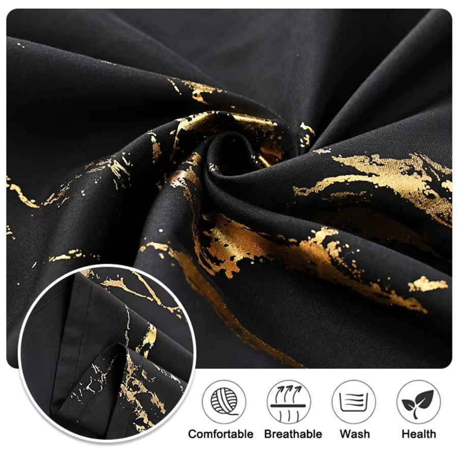YIHEIM Luxus-Vorhang Set mit Marmormuster und Goldfolie in Schwarz und Gold, 2 Stück, Stangentaschen, Breite: 100 cm, Höhe: 130 cm - Bild 5