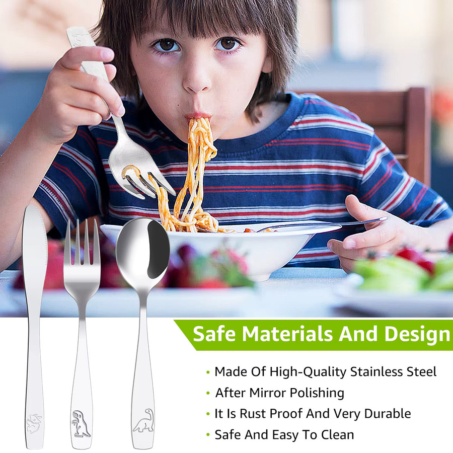 Willstar Kinderbesteck-Set aus poliertem Edelstahl mit Dinosaurier-Design, 15-teilig, Silber - Bild 2