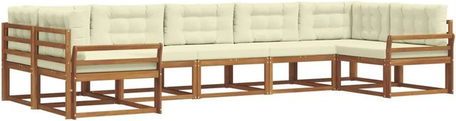 vidaXL Outdoor-Sofagarnitur aus Akazienholz in L-Form mit Kissen, 7-teiliges Set, Natur und Beige - Bild 1