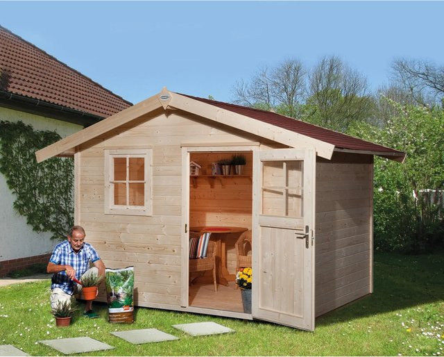 OBI Outdoor Living Holz-Gartenhaus Bozen A mit Satteldach, Unbehandelt, Braun, B: 237 cm, T: 237 cm, H: 1200 cm - Bild 1