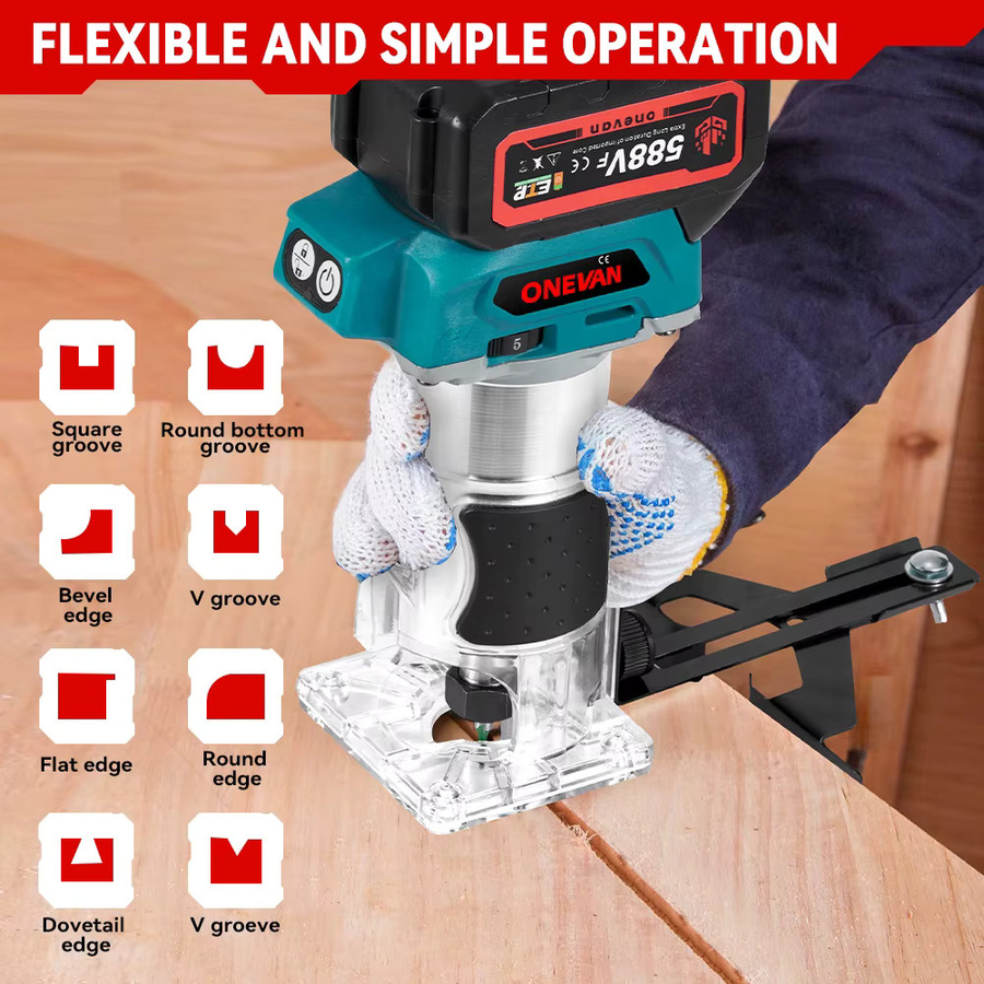 ONEVAN Bürstenloser elektrischer Trimmer 1600 W mit 5 Gängen, kabelloser Router für Makita-Akku-Pin, Farbe: Petrol - Bild 2