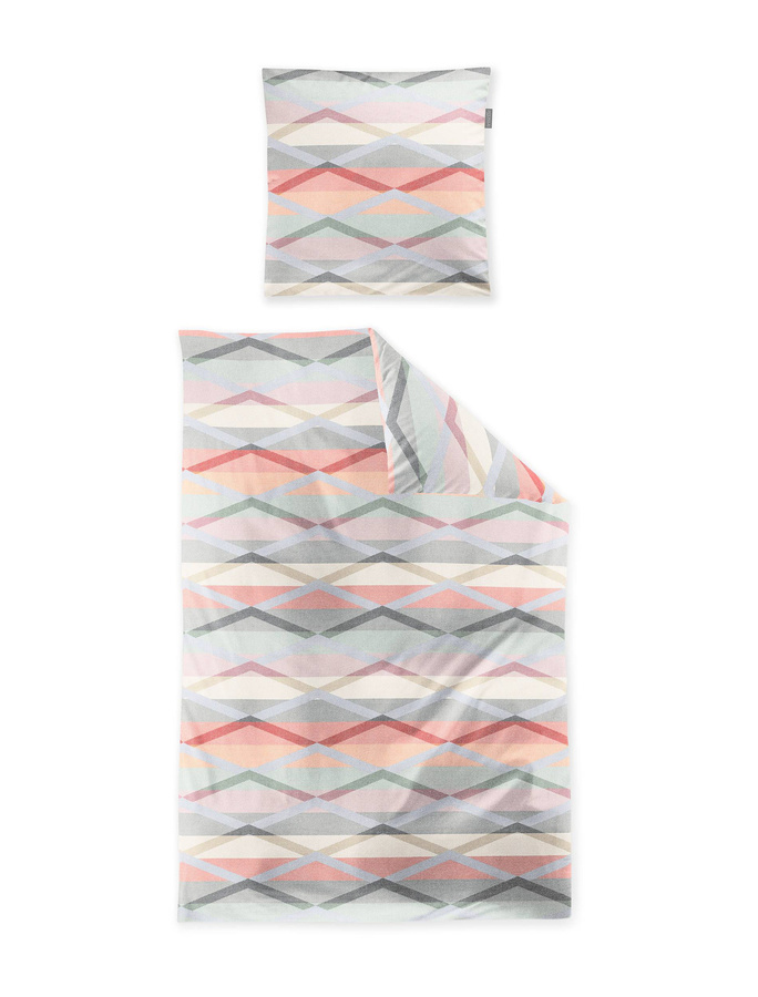 Irisette Wave Mako-Satin Bettwäsche mit Zickzack-Streifen in Rot, Rosa und Grau, B/H: 155 x 220 cm mit Kissenbezug 80 x 80 cm - Bild 1