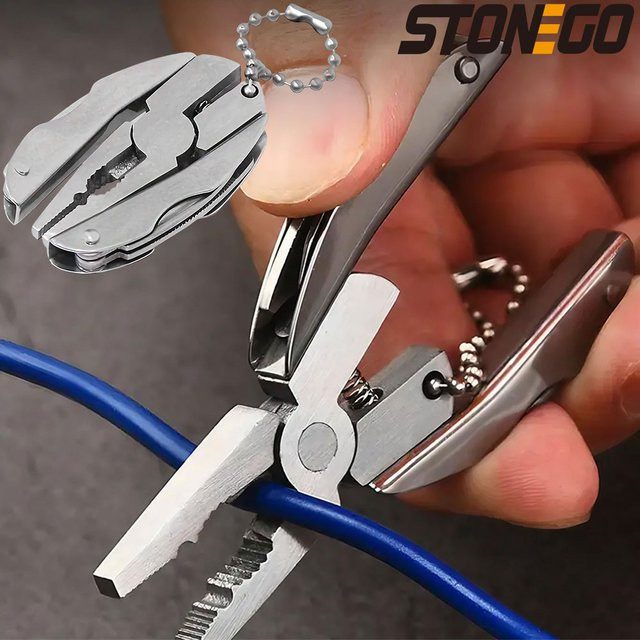STONEGO Multifunktionswerkzeug aus Edelstahl in Silber mit Zange, Schlüsselanhänger und Schraubendreher als faltbares Mini-Outdoor-Werkzeug - Bild 1