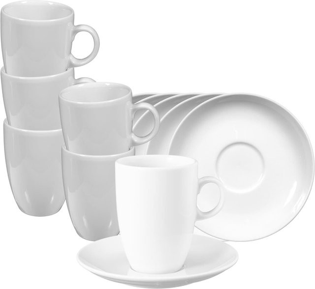 Seltmann Weiden Cappuccinotassen mit Untertassen VIP aus Porzellan, Weiß, 6er Set, 230 ml pro Tasse - Bild 1