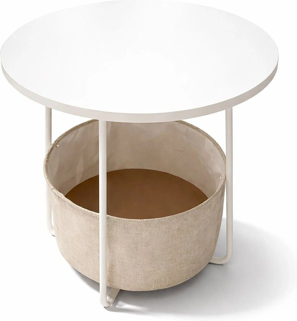 Relaxdays Beistelltisch mit Korb aus Metall und MDF in Weiß und Beige, B/T/H: 50 x 45 x 20 cm - Bild 1