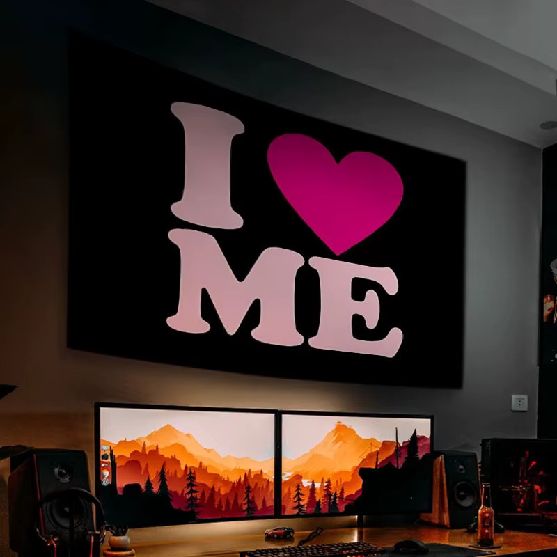 VIKAMA Wandteppich mit rosa Herz-Slogan und Typografie in Pink und Schwarz, moderne Wandkunst-Dekoration für dein Wohnzimmer oder Schlafzimmer, Breite: 60 cm, Höhe: 40 cm - Bild 3