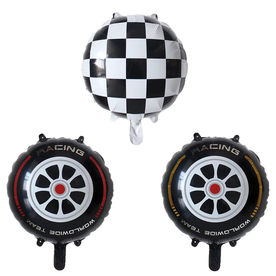 10 Stück KUKUZHU Folienballons mit Racing-Motiv in Weiß Kariert, 18 Zoll, für Helium, ideale Partydekoration für Geburtstag und Auto-Themen - Bild 3