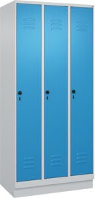 C+P Spind Classic PLUS Garderobenschrank mit Sockel, 3 Abteile, Sicherheits-Drehriegel, 3 Garderobenhaken, Grau/Blau, H: 195 cm, B: 90 cm, T: 50 cm - Bild 1
