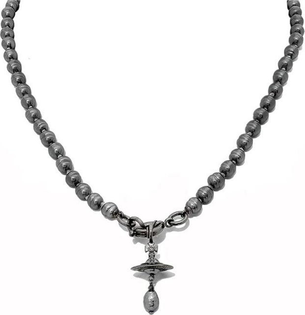 Vivienne Westwood Halskette, Perlen, Edelstahl, Unisex, Schwarz, Grau - Bild 1