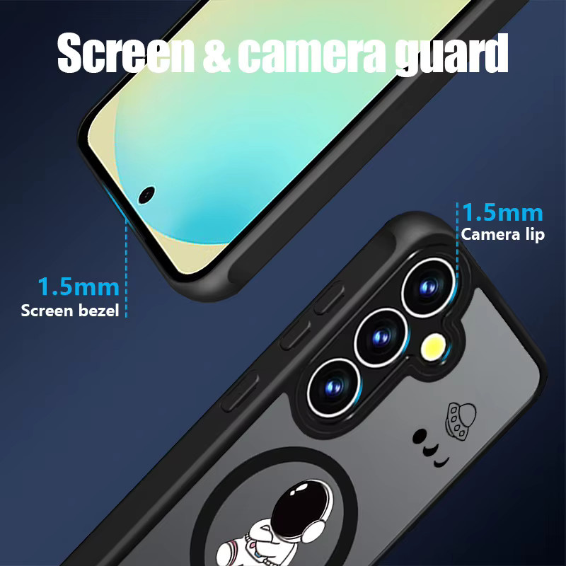 Magnetische Handyhülle mit Astronauten-Muster für Samsung Galaxy S26 S25 S24 S23 S22 Ultra Plus FE in Schwarz mit Acryl-Rückseite - Bild 3
