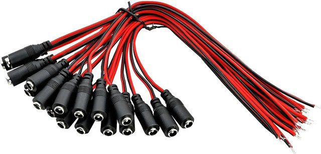 20er Pack DC Pigtail Barrel Stecker Kabel Schwarz, 5,5 x 2,1 mm für 12V 5A CCTV und Heimelektronik - Bild 1
