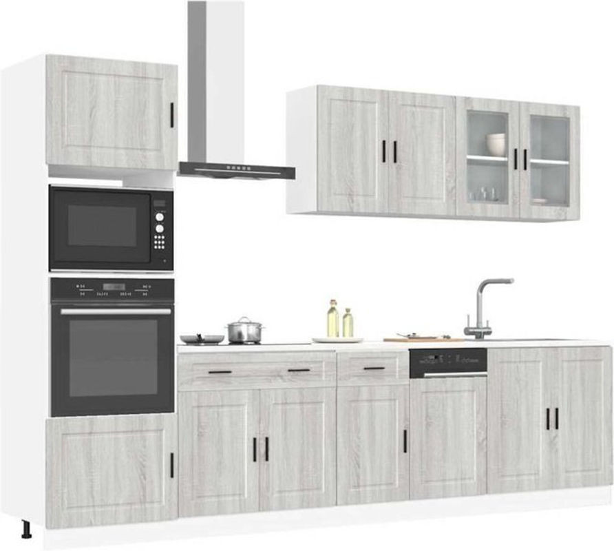 7-teiliges Küchenschrank-Set Kalmar von Vidaxl in Grau und Sonoma Holzoptik mit Glas und Drehtüren im skandinavischen Design - Bild 1