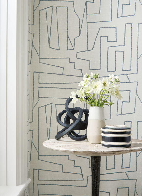 Thibaut Wallpaper Matrix Vlies Tapete mit abstraktem geometrischem Design in Schwarz auf Beige und Grau - Bild 3