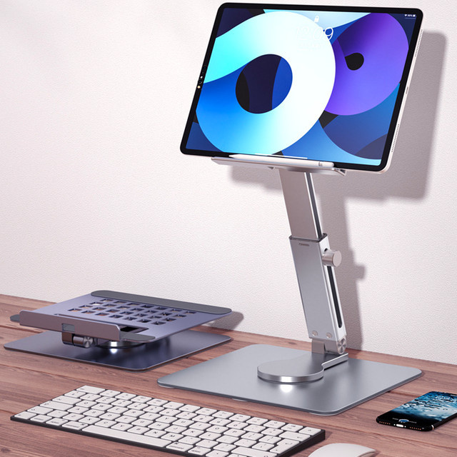 Homhu Tablet-Ständer aus Aluminium, 360 Grad rotierbar und zusammenklappbar, verstellbarer Schreibtischhalter für iPad Pro Air und Samsung Galaxy Tab, Farbe: Silber/Grau - Bild 1