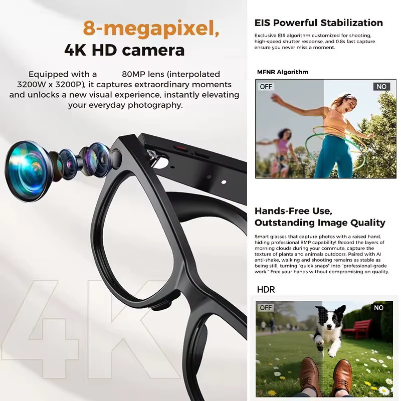 BCall Smart Sonnenbrille mit 4K HD Kamera und KI-Übersetzungsfunktion, 800W, inklusive 3600mAh Ladecase, in Schwarz oder Rot - Bild 6
