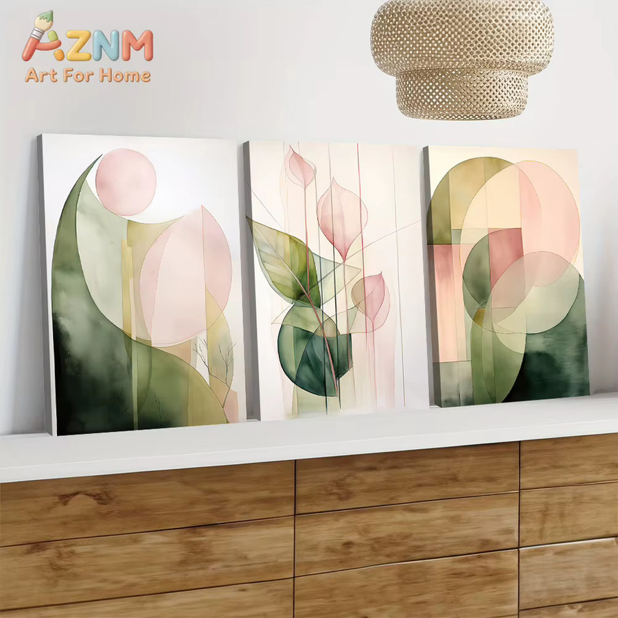 3-teiliges abstraktes Leinwandgemälde von Potdemiel mit geometrischen Linien in Multicolour im modernen nordischen Stil - Bild 2