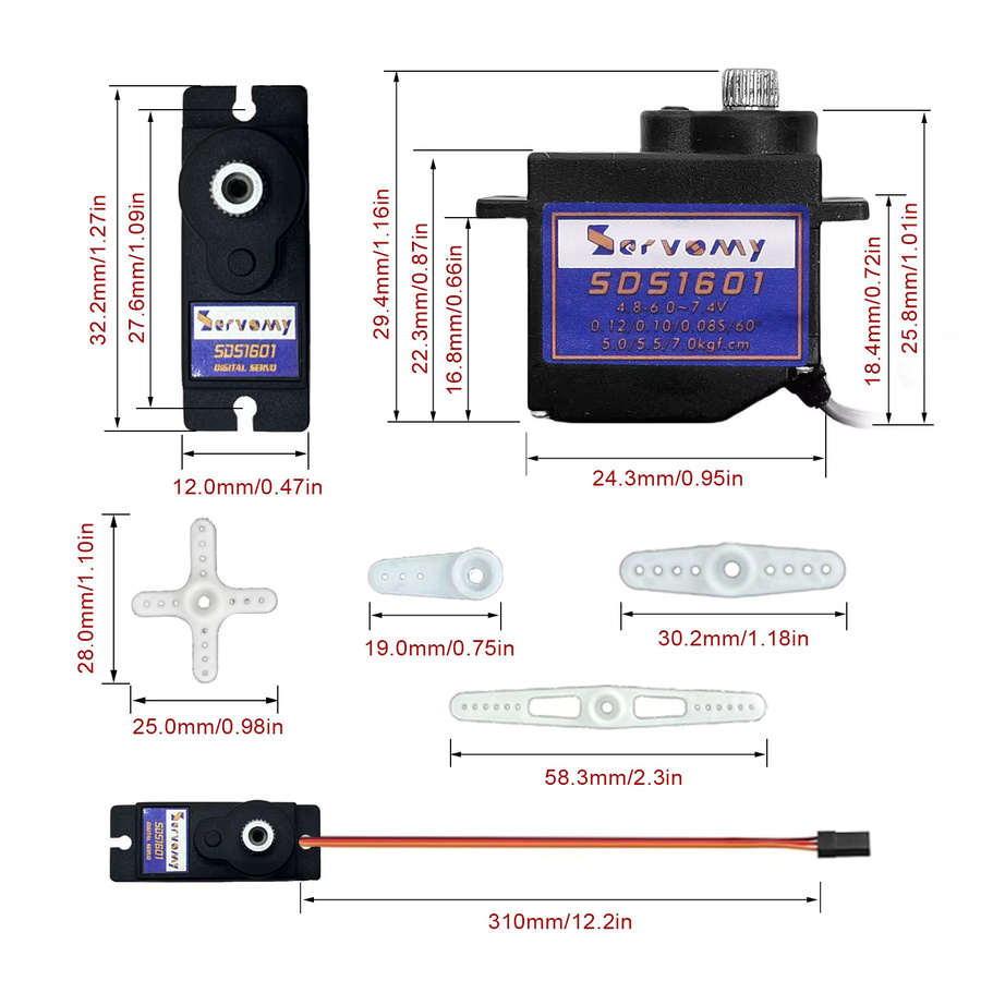 SERVOMY SDS1601-16G Digitaler Micro Coreless Servomotor, Metallgetriebe - Bild 2
