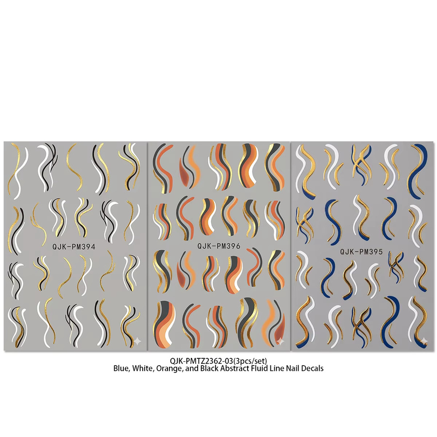 QIANJIKU Nagelkunst-Aufkleber, Metallic, Abstrakte Flüssige Linien - Bild 1