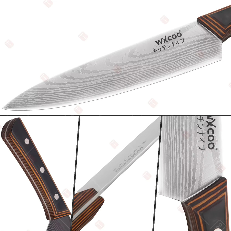 WXCOO Allzweck-Küchenmesser aus Edelstahl mit Holzgriff zum Schneiden von Obst, Fleisch und Gemüse - Bild 4