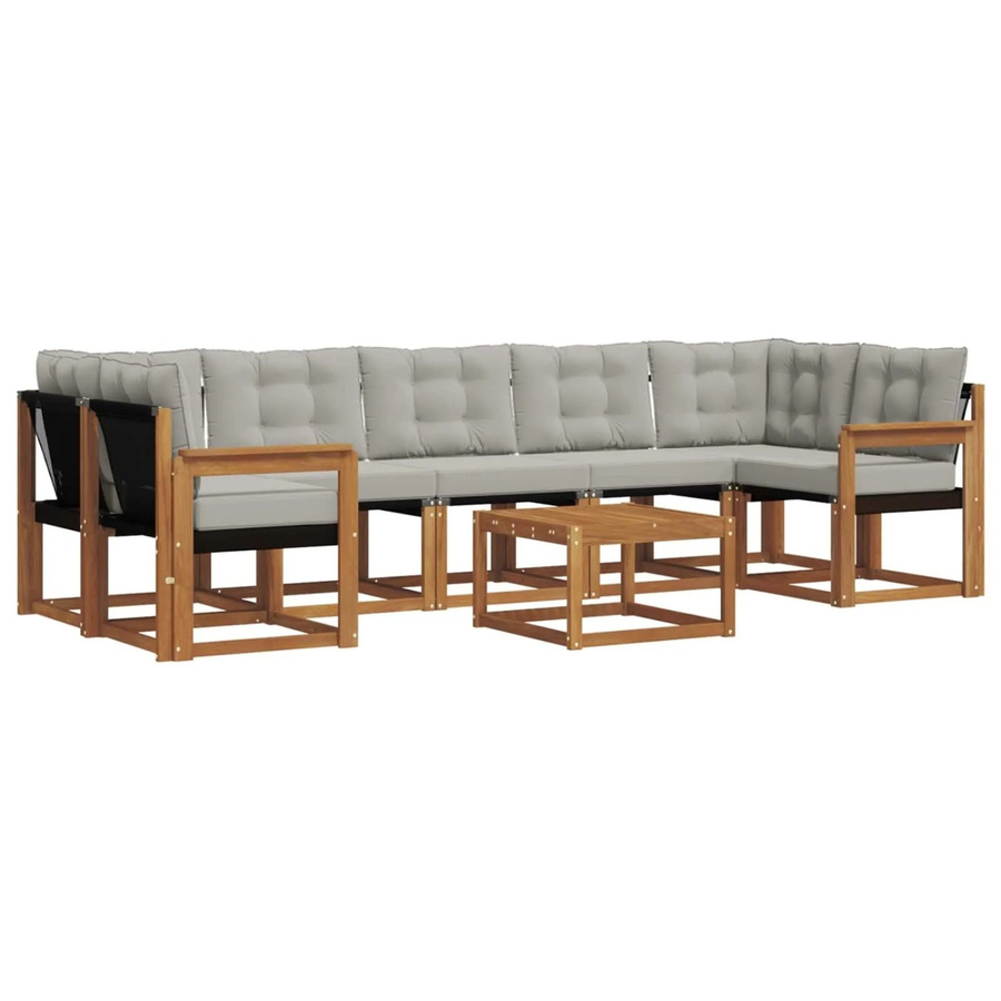 vidaXL Outdoor-Sofagarnitur 8-teilig aus Akazienholz und Textilene in Braun und Grau mit Kissen und Armlehnen - Bild 2